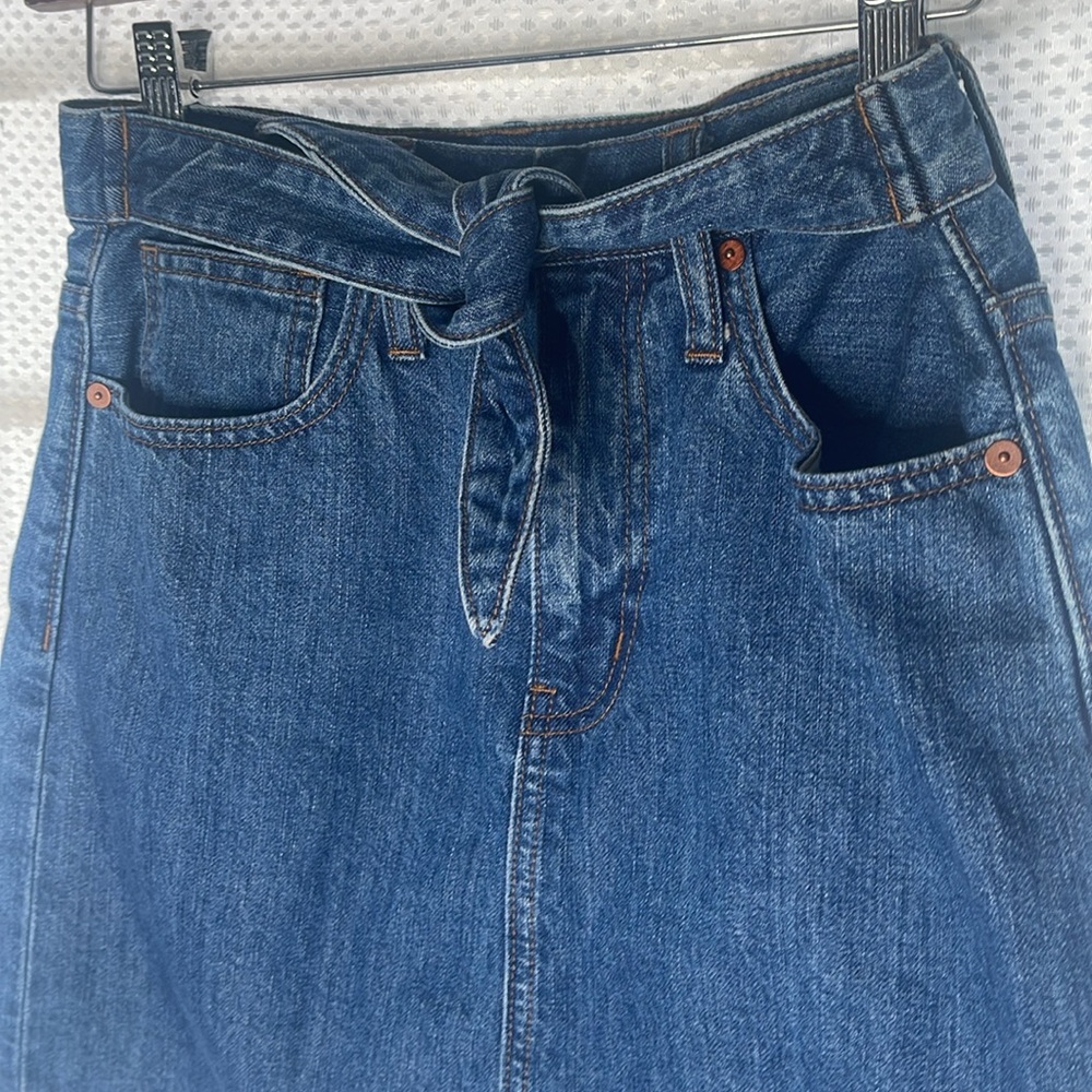 Madewell Rigid Denim Straight Mini Skirt Jean Tie Waist Sz 25 - Picture 4 of 11